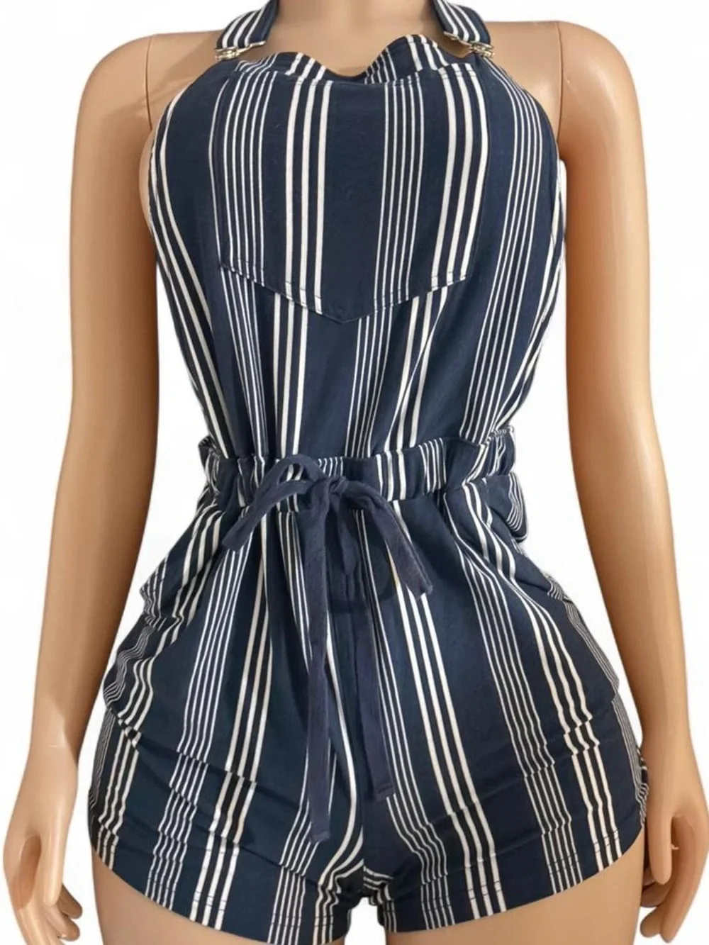 Striped Navy Halter Romper for Kids - Sleeveless One-Piece